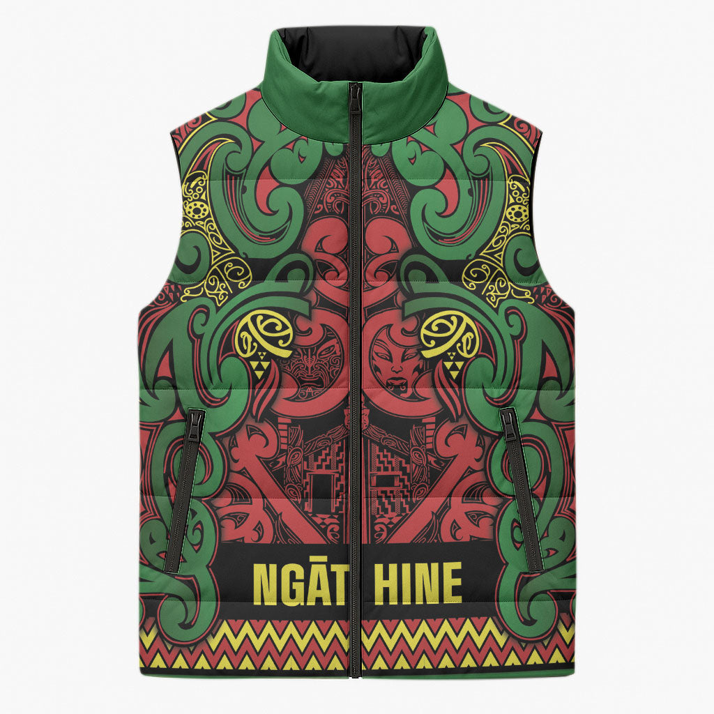Aotearoa Iwi Ngati Hine Sleeveless Puffer Jacket Maori Wharenui House Tribal Pattern LT9 Unisex Deep Green - Polynesian Pride