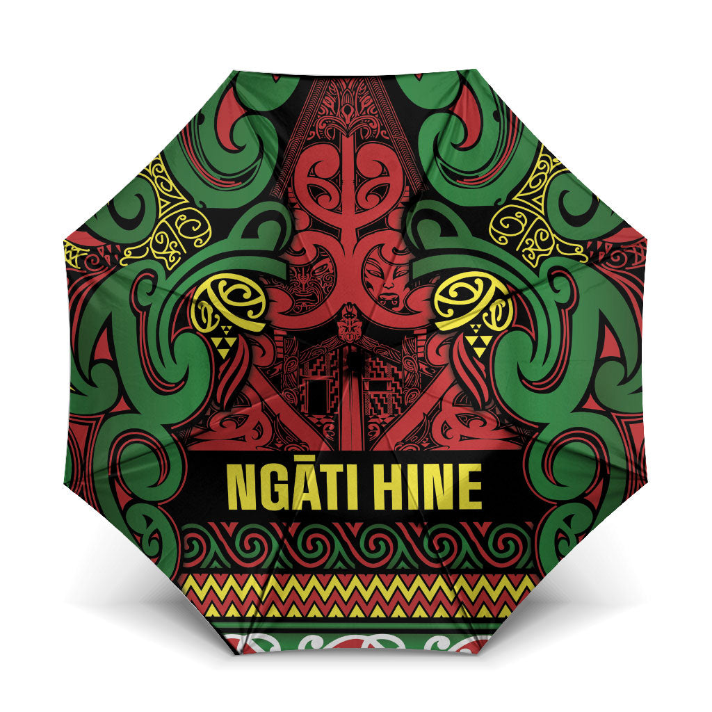 Aotearoa Iwi Ngati Hine Umbrella Maori Wharenui House Tribal Pattern LT9 One Size Folded 11.42 inch Opened Diameter 37.4 inch Deep Green - Polynesian Pride