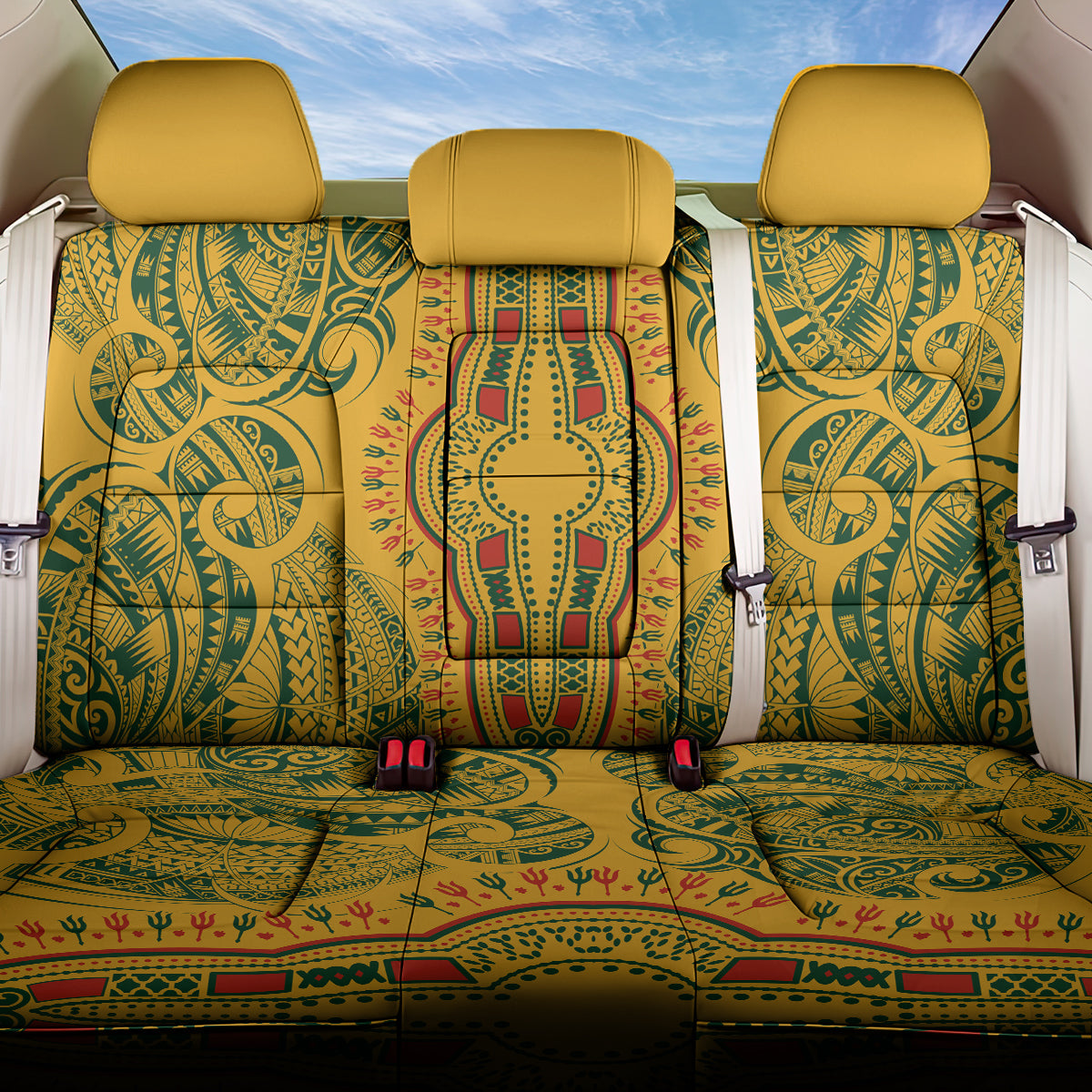 Africa Dashiki Back Car Seat Cover African Tribal Art Mixed Polynesian Tattoo Gold Color Unique LT9 One Size Gold - Polynesian Pride