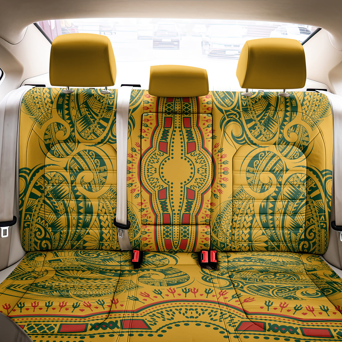 Africa Dashiki Back Car Seat Cover African Tribal Art Mixed Polynesian Tattoo Gold Color Unique LT9 - Polynesian Pride