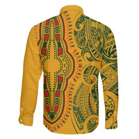 Africa Dashiki Family Matching Off Shoulder Maxi Dress and Hawaiian Shirt African Tribal Art Mixed Polynesian Tattoo Gold Color Unique LT9 - Polynesian Pride