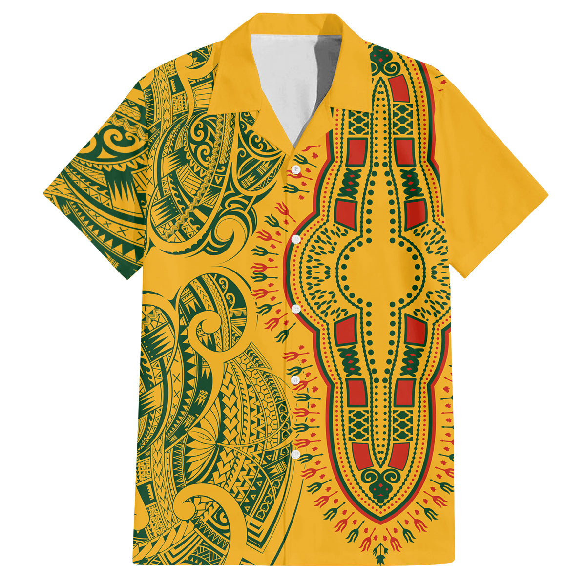Africa Dashiki Family Matching Off Shoulder Short Dress and Hawaiian Shirt African Tribal Art Mixed Polynesian Tattoo Gold Color Unique LT9 Dad's Shirt - Short Sleeve Gold - Polynesian Pride