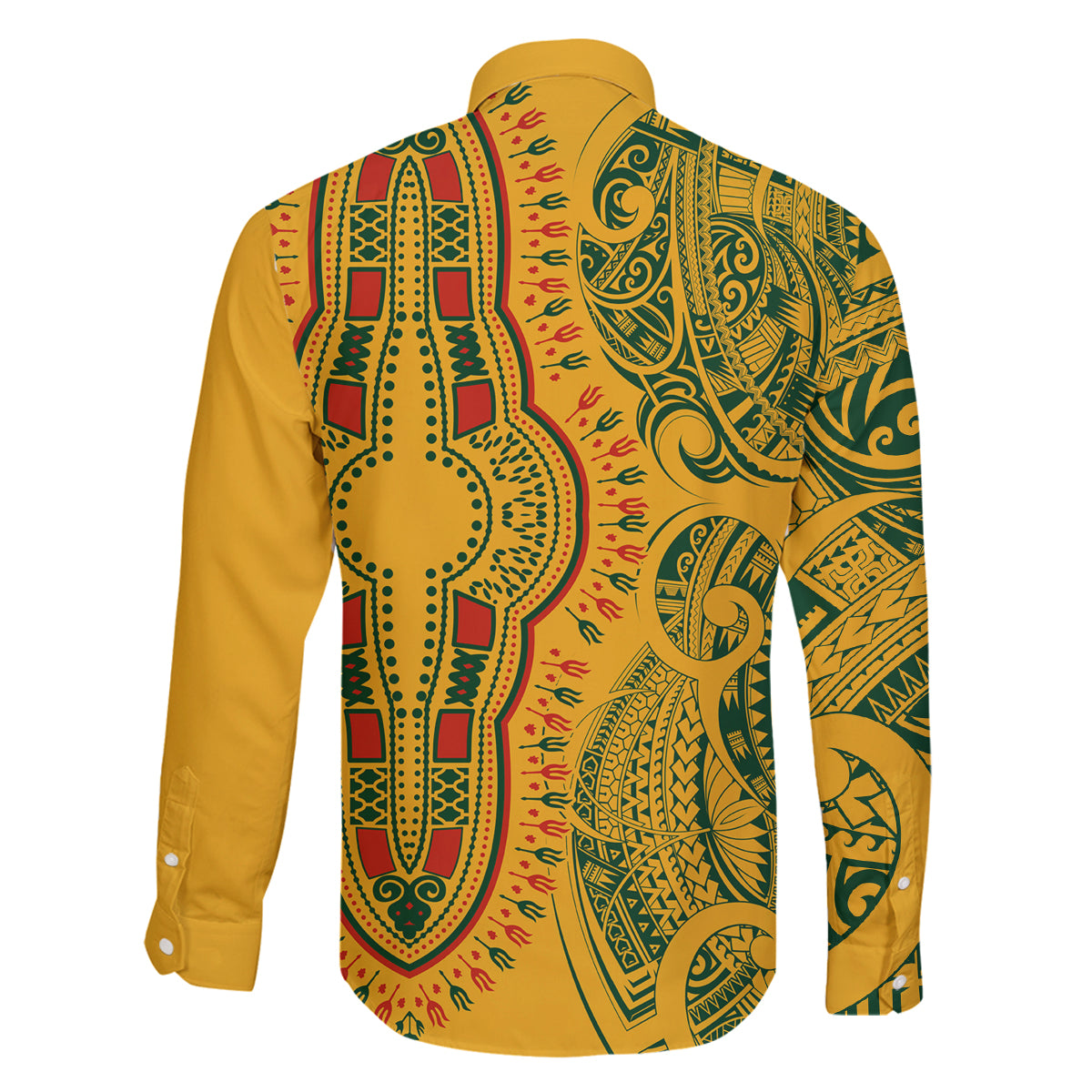 Africa Dashiki Family Matching Tank Maxi Dress and Hawaiian Shirt African Tribal Art Mixed Polynesian Tattoo Gold Color Unique LT9 - Polynesian Pride