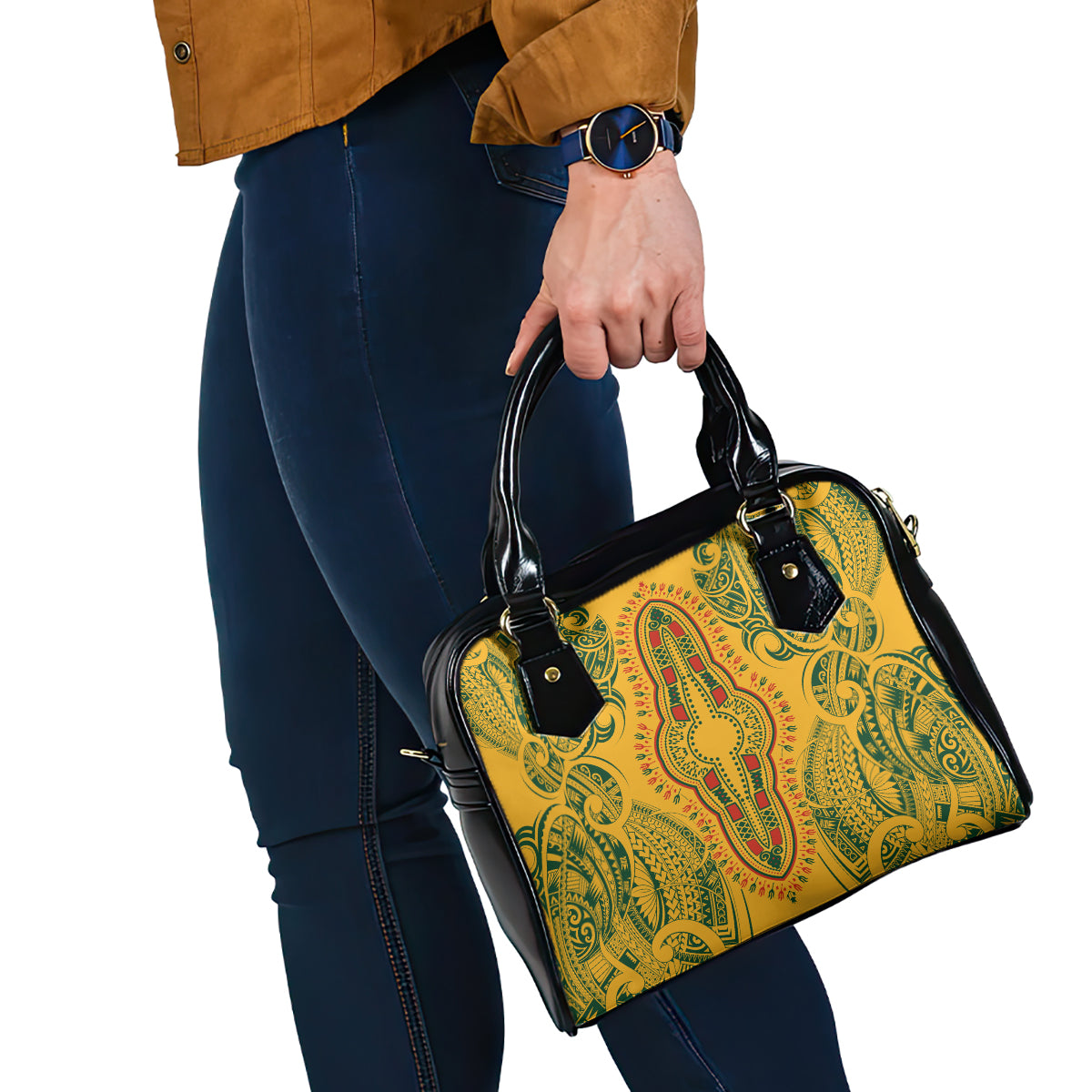 Africa Dashiki Shoulder Handbag African Tribal Art Mixed Polynesian Tattoo Gold Color Unique LT9 - Polynesian Pride