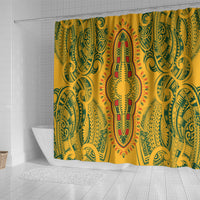 Africa Dashiki Shower Curtain African Tribal Art Mixed Polynesian Tattoo Gold Color Unique LT9 - Polynesian Pride