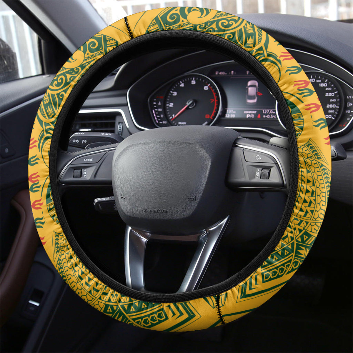 Africa Dashiki Steering Wheel Cover African Tribal Art Mixed Polynesian Tattoo Gold Color Unique LT9 - Polynesian Pride