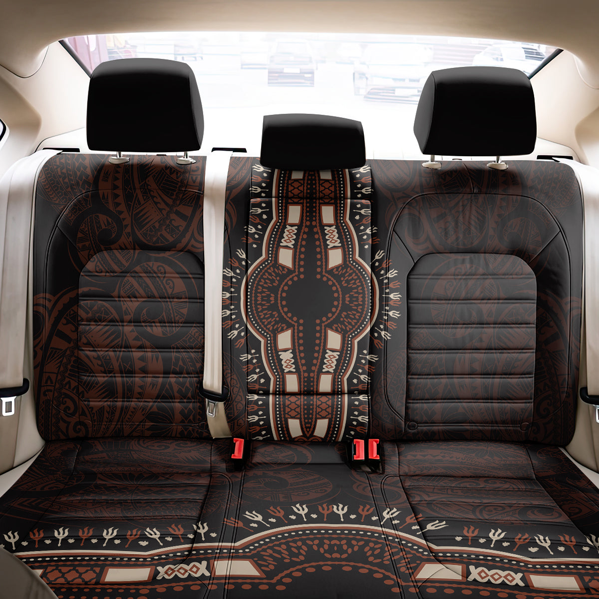 Africa Dashiki Back Car Seat Cover African Tribal Art Mixed Polynesian Tattoo Red Color Unique LT9 - Polynesian Pride