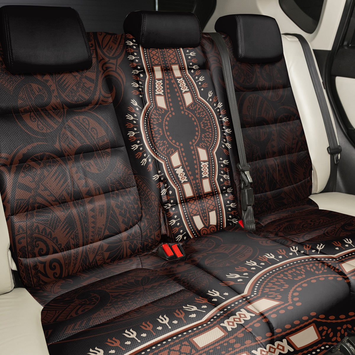 Africa Dashiki Back Car Seat Cover African Tribal Art Mixed Polynesian Tattoo Red Color Unique LT9 - Polynesian Pride