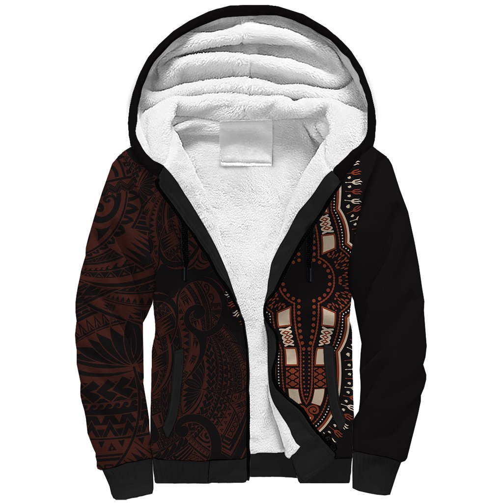 Africa Dashiki Sherpa Hoodie African Tribal Art Mixed Polynesian Tattoo Red Color Unique LT9 Unisex Red - Polynesian Pride