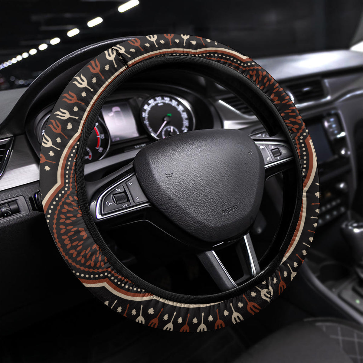 Africa Dashiki Steering Wheel Cover African Tribal Art Mixed Polynesian Tattoo Red Color Unique LT9 Universal Fit Red - Polynesian Pride