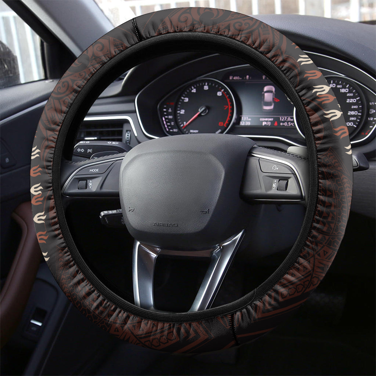 Africa Dashiki Steering Wheel Cover African Tribal Art Mixed Polynesian Tattoo Red Color Unique LT9 - Polynesian Pride