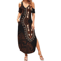 Africa Dashiki Summer Maxi Dress African Tribal Art Mixed Polynesian Tattoo Red Color Unique LT9 Women Red - Polynesian Pride