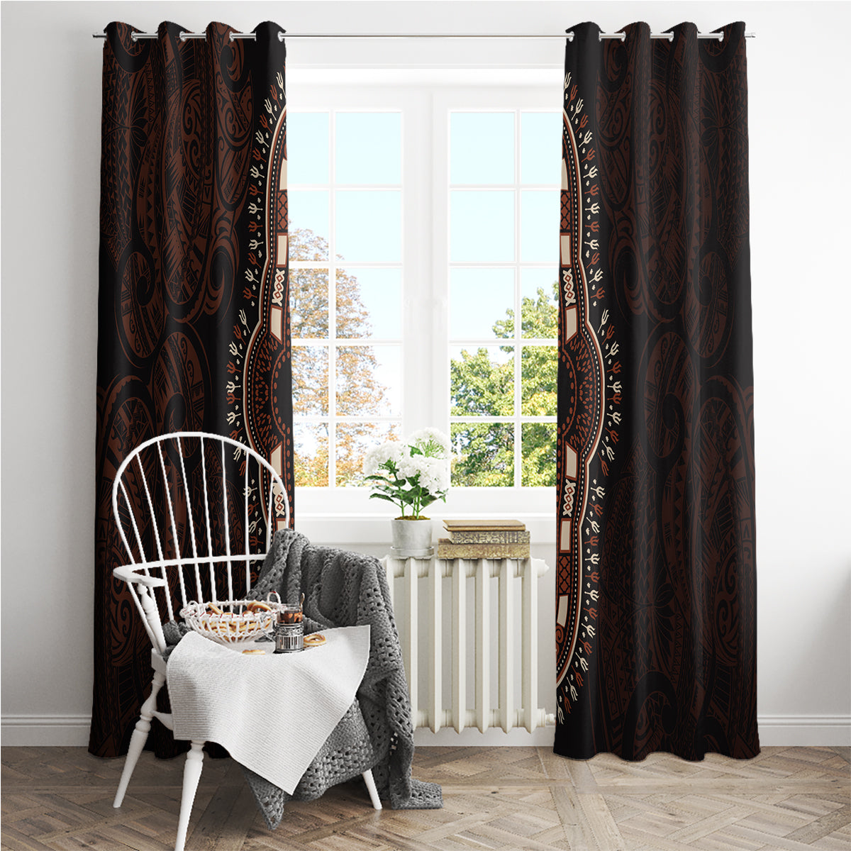 Africa Dashiki Window Curtain African Tribal Art Mixed Polynesian Tattoo Red Color Unique LT9 - Polynesian Pride