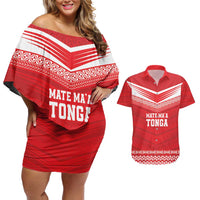 Custom Mate Ma'a Tonga Heritage Couples Matching Off Shoulder Short Dress and Hawaiian Shirt Pacific Tribal Rugby Red Edition LT9 Red - Polynesian Pride