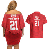 Custom Mate Ma'a Tonga Heritage Couples Matching Off Shoulder Short Dress and Hawaiian Shirt Pacific Tribal Rugby Red Edition LT9 - Polynesian Pride