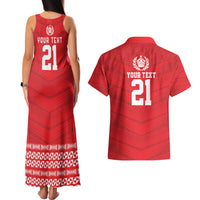 Custom Mate Ma'a Tonga Heritage Couples Matching Tank Maxi Dress and Hawaiian Shirt Pacific Tribal Rugby Red Edition - Polynesian Pride