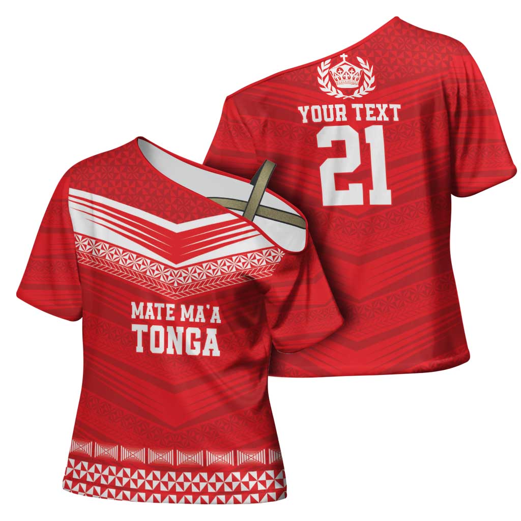 Custom Mate Ma'a Tonga Heritage Cross Shoulder Shirt Pacific Tribal Rugby Red Edition - Polynesian Pride