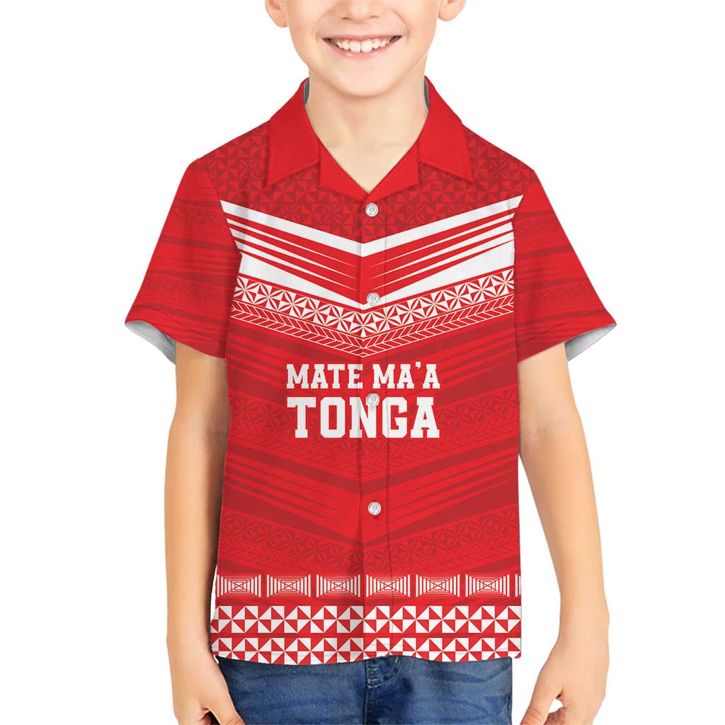 Custom Mate Ma'a Tonga Heritage Family Matching Long Sleeve Bodycon Dress and Hawaiian Shirt Pacific Tribal Rugby Red Edition LT9 Son's Shirt Red - Polynesian Pride