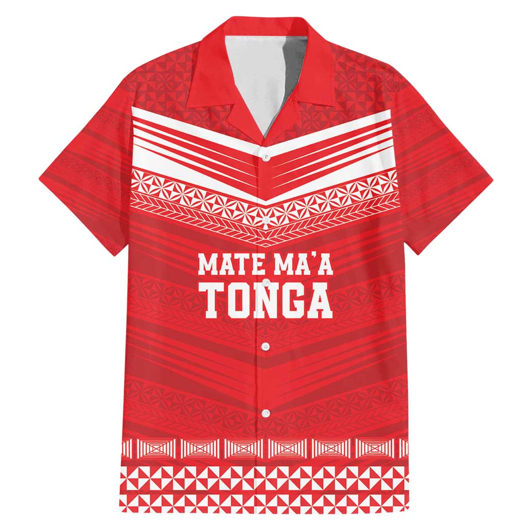 Custom Mate Ma'a Tonga Heritage Family Matching Mermaid Dress and Hawaiian Shirt Pacific Tribal Rugby Red Edition LT9 Dad's Shirt - Short Sleeve Red - Polynesian Pride