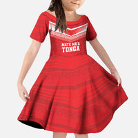 Custom Mate Ma'a Tonga Heritage Family Matching Off The Shoulder Long Sleeve Dress and Hawaiian Shirt Pacific Tribal Rugby Red Edition LT9 Daughter's Dress Red - Polynesian Pride