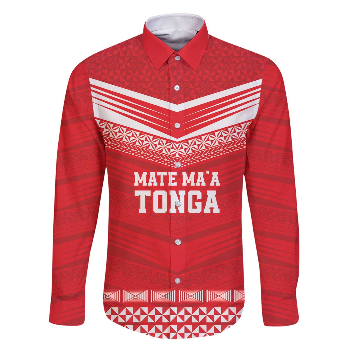 Custom Mate Ma'a Tonga Heritage Family Matching Off The Shoulder Long Sleeve Dress and Hawaiian Shirt Pacific Tribal Rugby Red Edition LT9 Dad's Shirt - Long Sleeve Red - Polynesian Pride