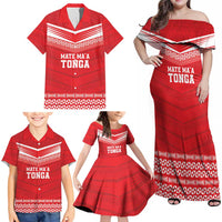 Custom Mate Ma'a Tonga Heritage Family Matching Off Shoulder Maxi Dress and Hawaiian Shirt Pacific Tribal Rugby Red Edition LT9 - Polynesian Pride