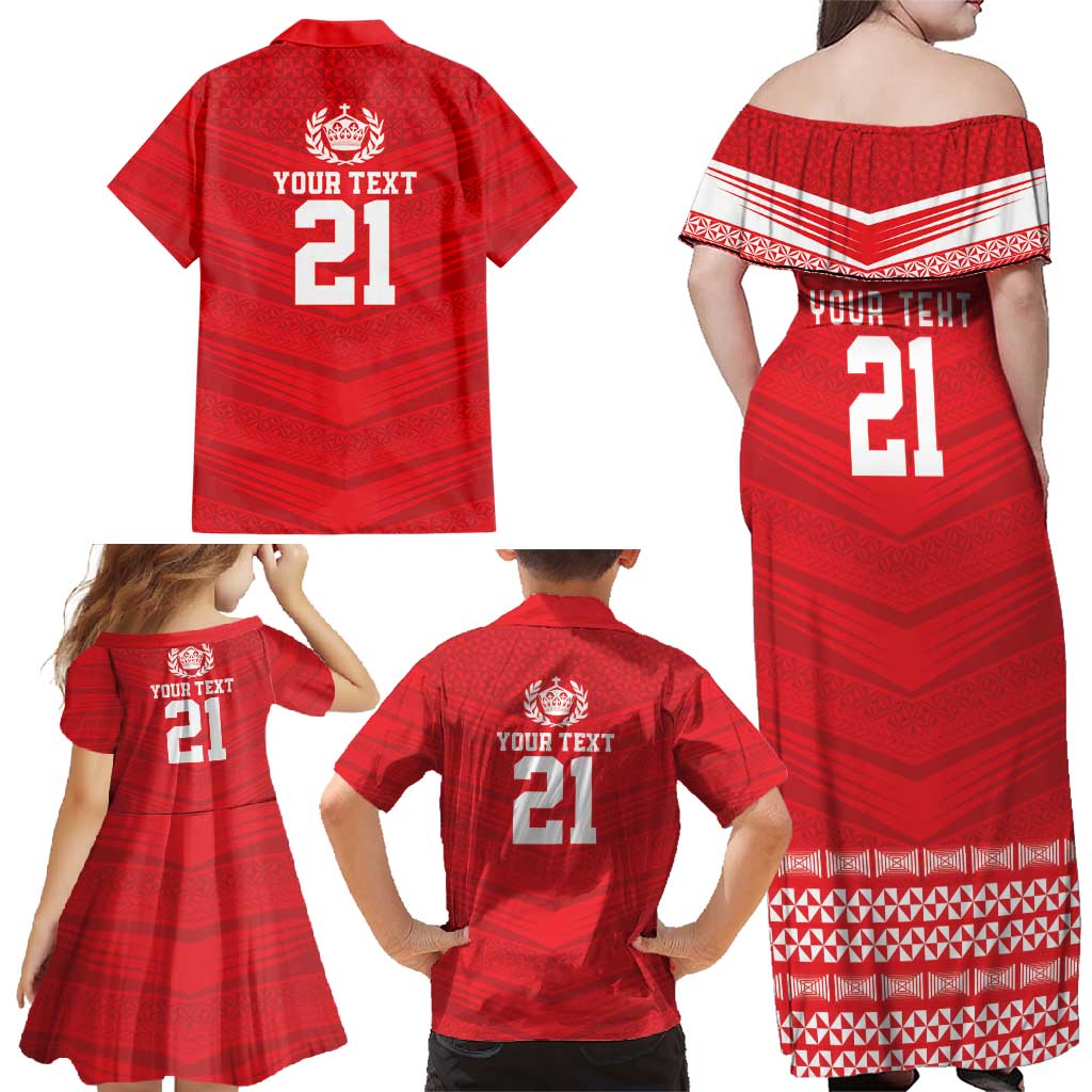 Custom Mate Ma'a Tonga Heritage Family Matching Off Shoulder Maxi Dress and Hawaiian Shirt Pacific Tribal Rugby Red Edition LT9 - Polynesian Pride