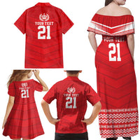 Custom Mate Ma'a Tonga Heritage Family Matching Off Shoulder Maxi Dress and Hawaiian Shirt Pacific Tribal Rugby Red Edition LT9 - Polynesian Pride