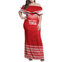 Custom Mate Ma'a Tonga Heritage Family Matching Off Shoulder Maxi Dress and Hawaiian Shirt Pacific Tribal Rugby Red Edition LT9 Mom's Dress Red - Polynesian Pride
