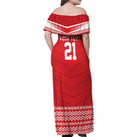 Custom Mate Ma'a Tonga Heritage Family Matching Off Shoulder Maxi Dress and Hawaiian Shirt Pacific Tribal Rugby Red Edition LT9 - Polynesian Pride