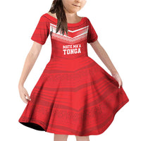 Custom Mate Ma'a Tonga Heritage Family Matching Off Shoulder Short Dress and Hawaiian Shirt Pacific Tribal Rugby Red Edition LT9 Daughter's Dress Red - Polynesian Pride