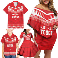 Custom Mate Ma'a Tonga Heritage Family Matching Off Shoulder Short Dress and Hawaiian Shirt Pacific Tribal Rugby Red Edition LT9 - Polynesian Pride