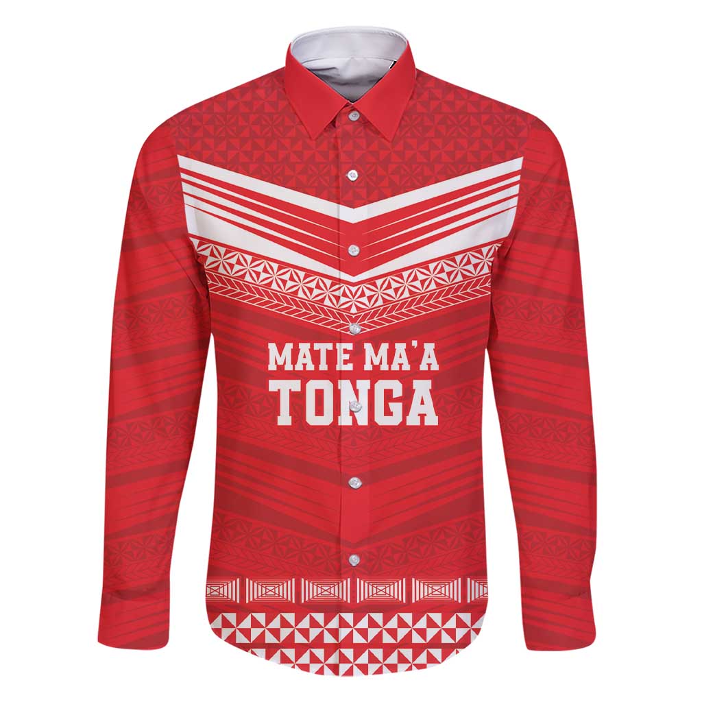 Custom Mate Ma'a Tonga Heritage Family Matching Short Sleeve Bodycon Dress and Hawaiian Shirt Pacific Tribal Rugby Red Edition LT9 Dad's Shirt - Long Sleeve Red - Polynesian Pride