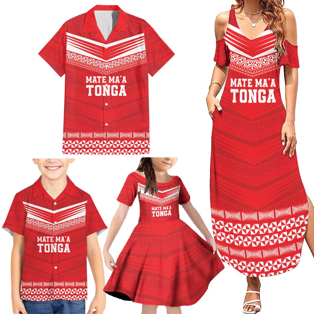 Custom Mate Ma'a Tonga Heritage Family Matching Summer Maxi Dress and Hawaiian Shirt Pacific Tribal Rugby Red Edition LT9 - Polynesian Pride
