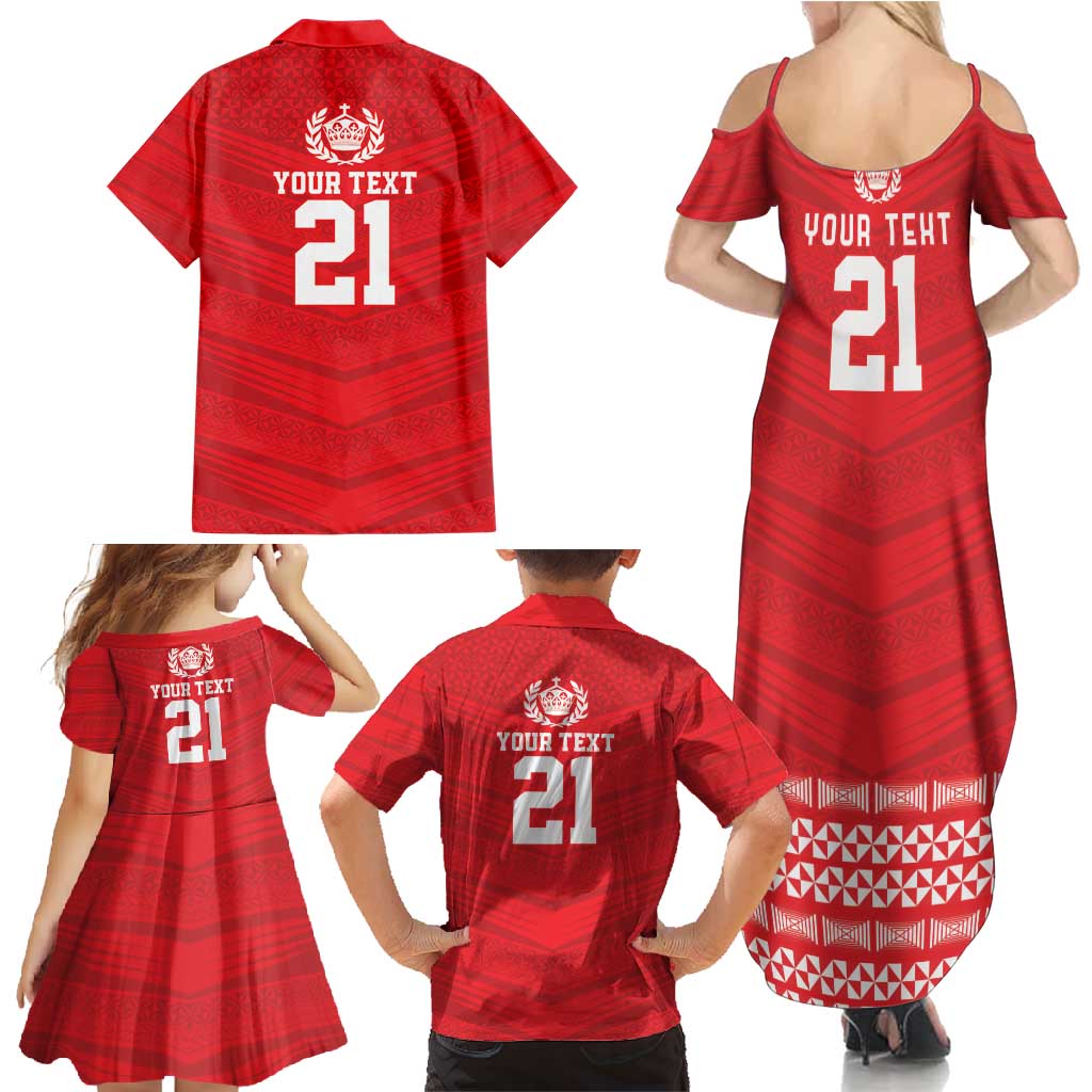 Custom Mate Ma'a Tonga Heritage Family Matching Summer Maxi Dress and Hawaiian Shirt Pacific Tribal Rugby Red Edition LT9 - Polynesian Pride
