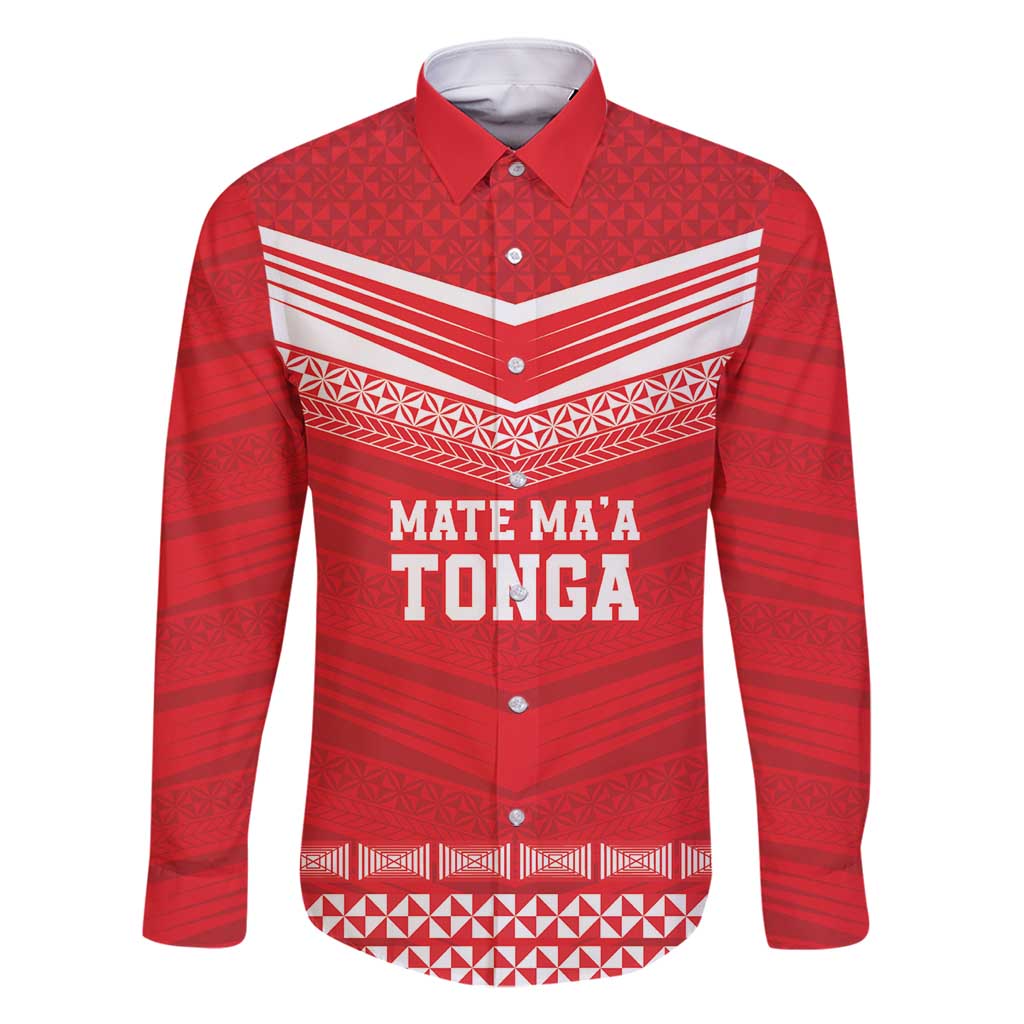 Custom Mate Ma'a Tonga Heritage Family Matching Summer Maxi Dress and Hawaiian Shirt Pacific Tribal Rugby Red Edition LT9 Dad's Shirt - Long Sleeve Red - Polynesian Pride