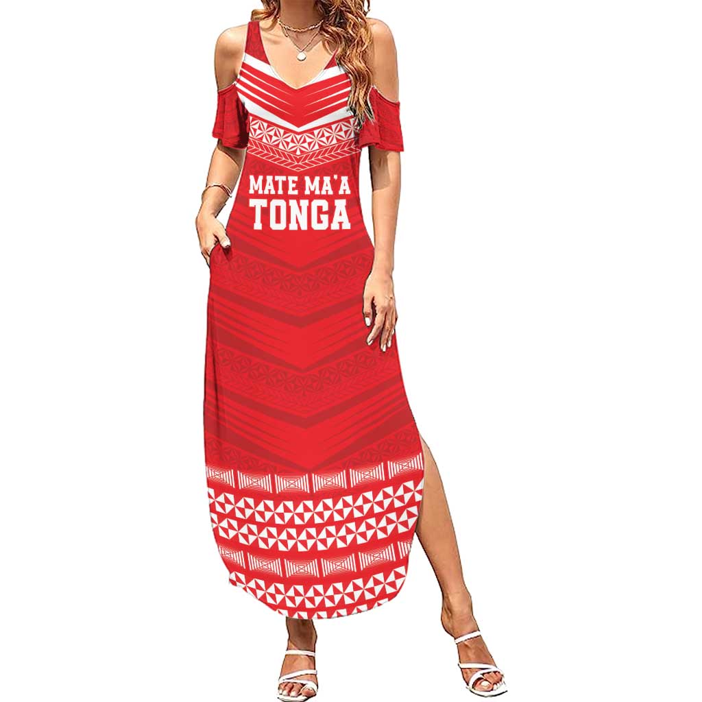 Custom Mate Ma'a Tonga Heritage Family Matching Summer Maxi Dress and Hawaiian Shirt Pacific Tribal Rugby Red Edition LT9 Mom's Dress Red - Polynesian Pride