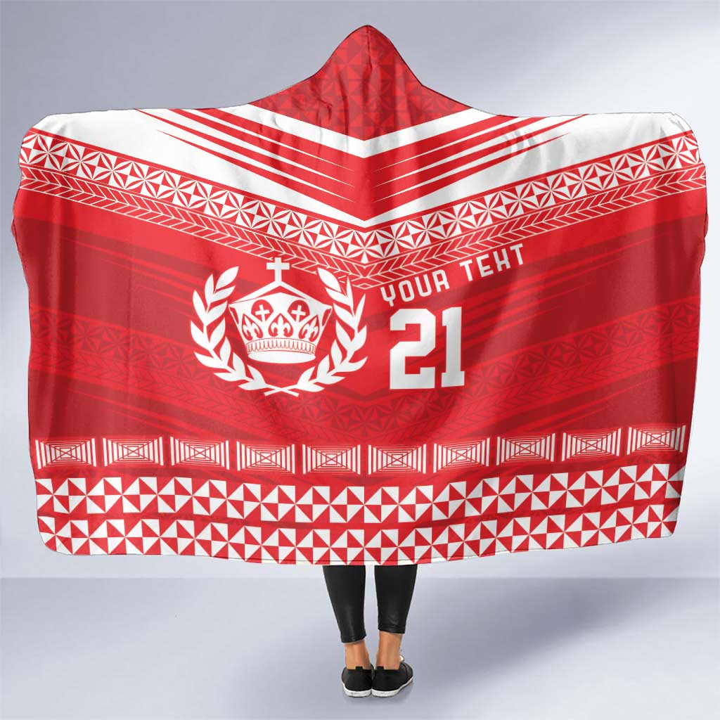 Custom Mate Ma'a Tonga Heritage Hooded Blanket Pacific Tribal Rugby Red Edition - Polynesian Pride