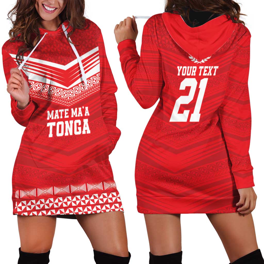 Custom Mate Ma'a Tonga Heritage Hoodie Dress Pacific Tribal Rugby Red Edition - Polynesian Pride
