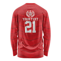 Custom Mate Ma'a Tonga Heritage Long Sleeve Shirt Pacific Tribal Rugby Red Edition - Polynesian Pride