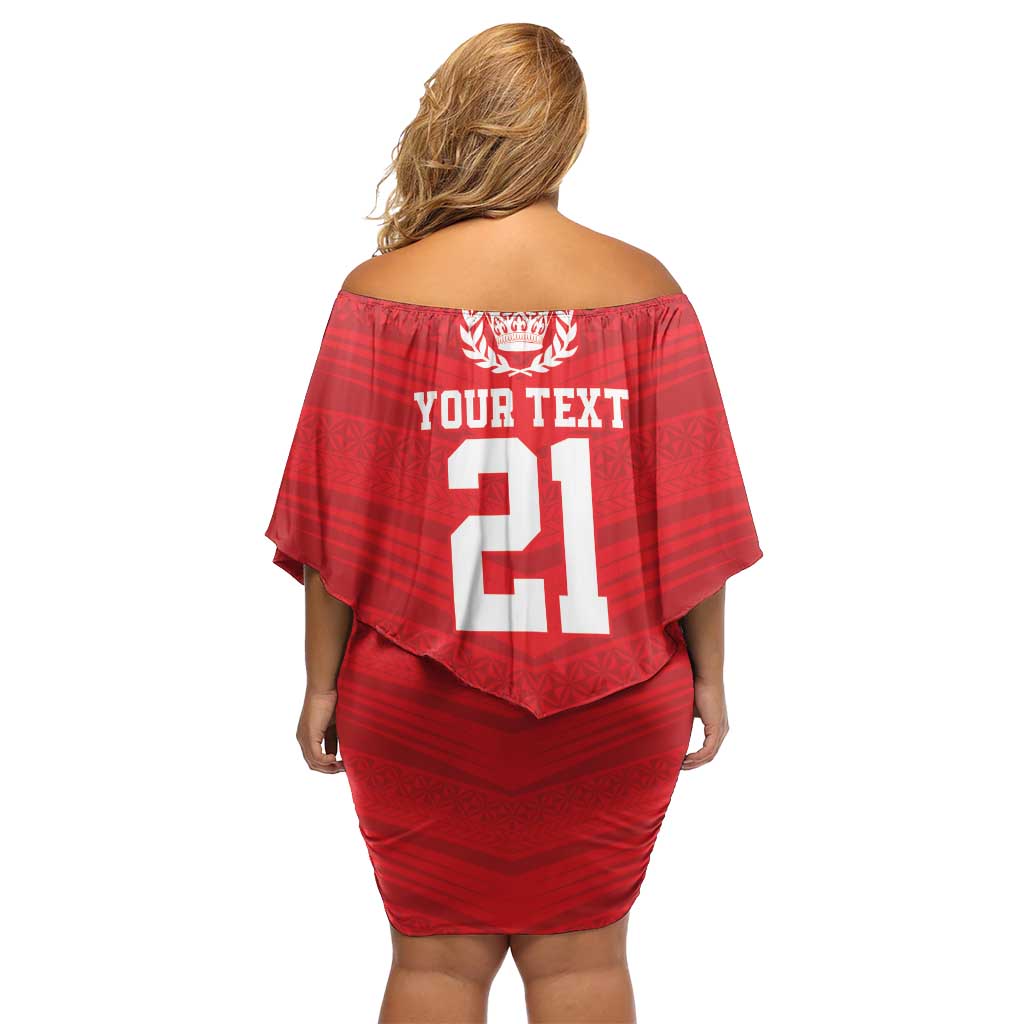 Custom Mate Ma'a Tonga Heritage Off Shoulder Short Dress Pacific Tribal Rugby Red Edition - Polynesian Pride