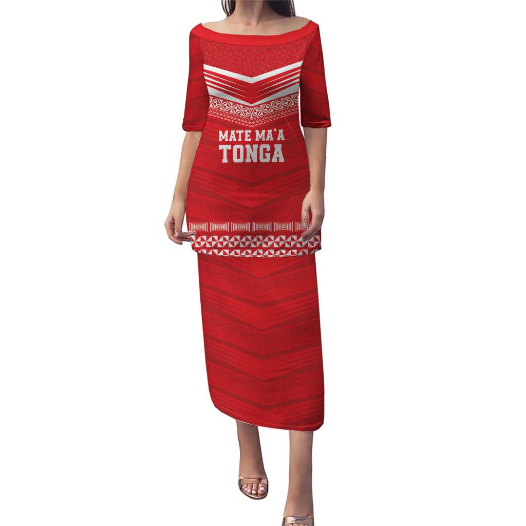 Custom Mate Ma'a Tonga Heritage Puletasi Pacific Tribal Rugby Red Edition - Polynesian Pride