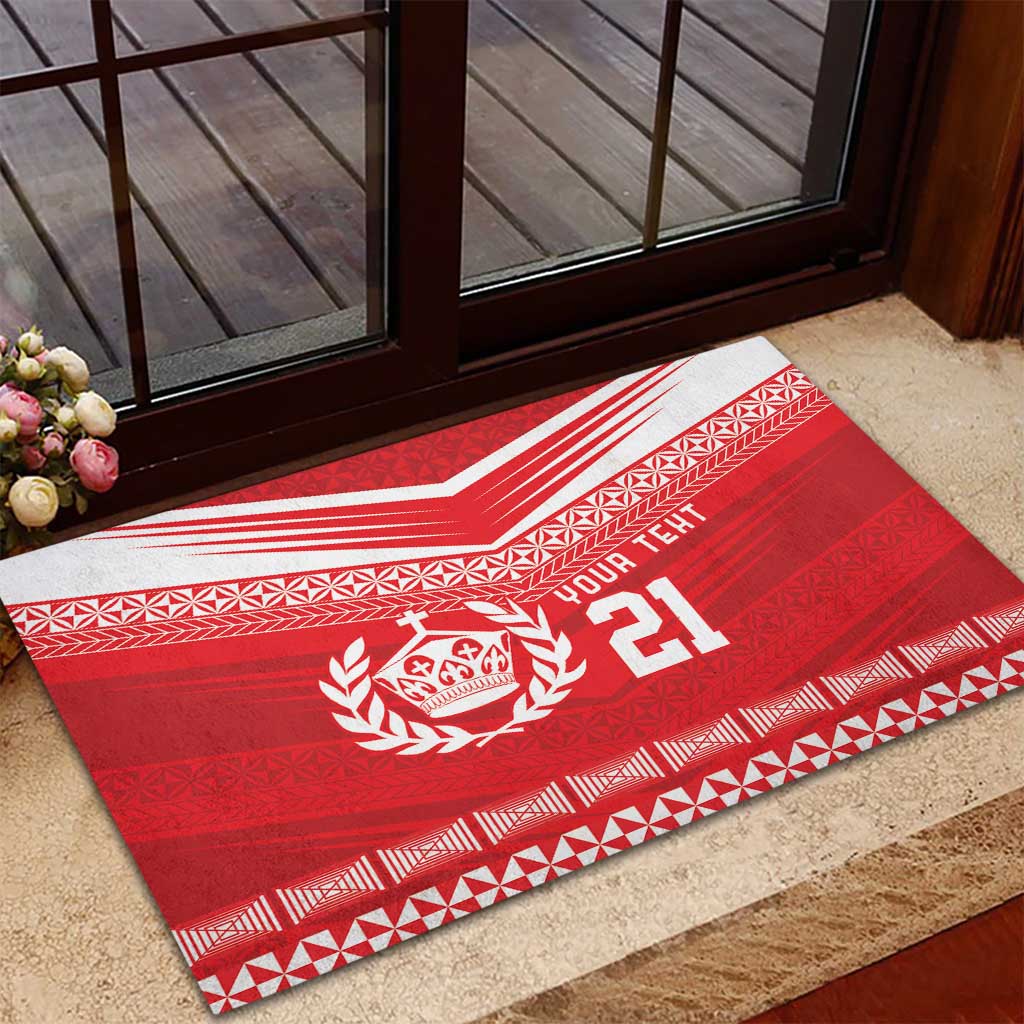 Custom Mate Ma'a Tonga Heritage Rubber Doormat Pacific Tribal Rugby Red Edition - Polynesian Pride