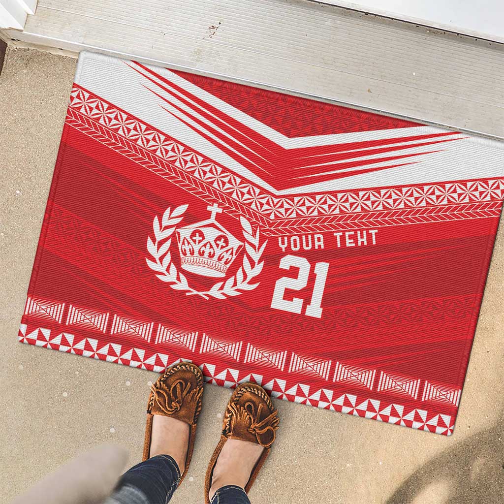 Custom Mate Ma'a Tonga Heritage Rubber Doormat Pacific Tribal Rugby Red Edition - Polynesian Pride