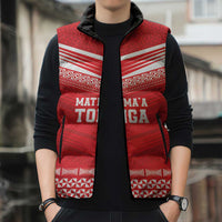 Custom Mate Ma'a Tonga Heritage Sleeveless Puffer Jacket Pacific Tribal Rugby Red Edition - Polynesian Pride