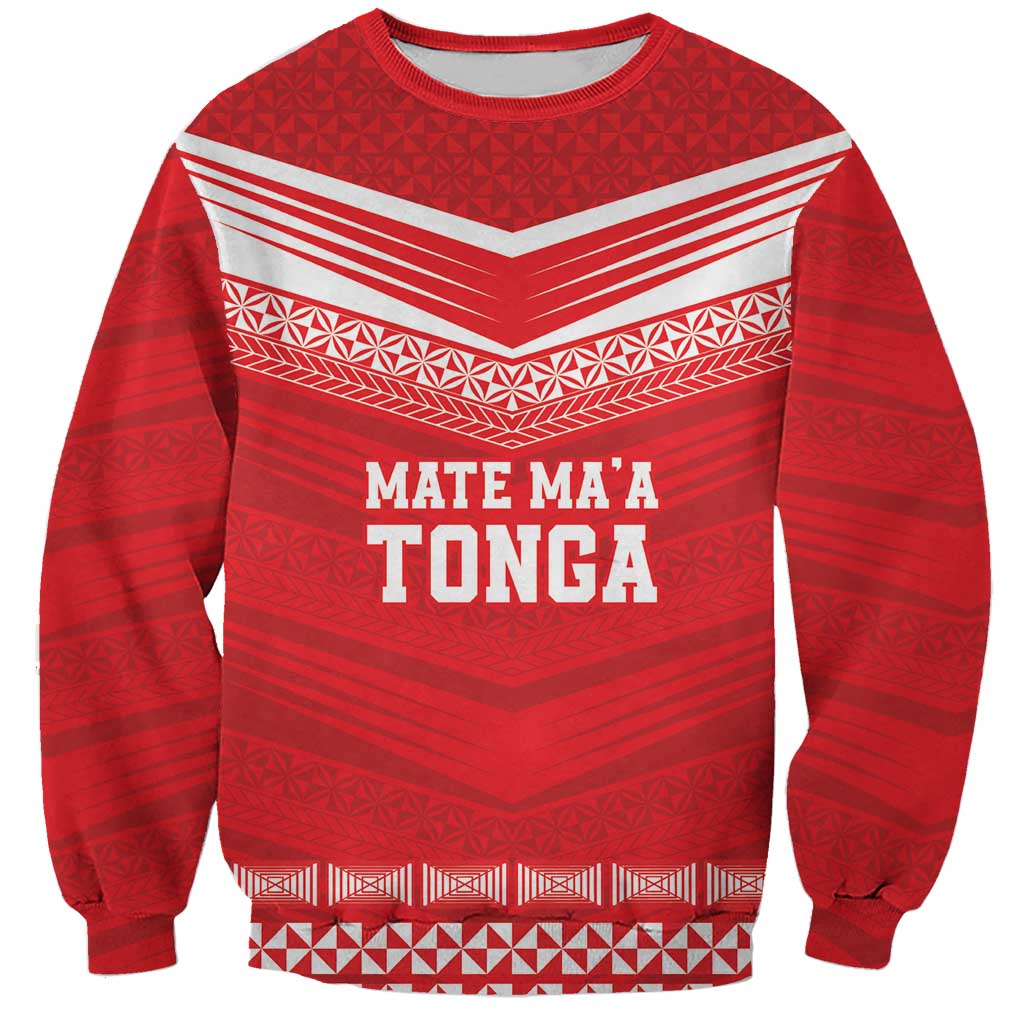 Custom Mate Ma'a Tonga Heritage Sweatshirt Pacific Tribal Rugby Red Edition - Polynesian Pride