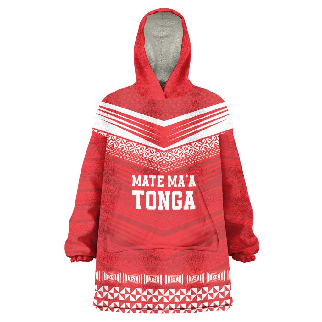 Custom Mate Ma'a Tonga Heritage Wearable Blanket Hoodie Pacific Tribal Rugby Red Edition - Polynesian Pride