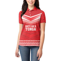 Custom Mate Ma'a Tonga Heritage Women Polo Shirt Pacific Tribal Rugby Red Edition - Polynesian Pride