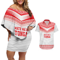 Custom Mate Ma'a Tonga Heritage Couples Matching Off Shoulder Short Dress and Hawaiian Shirt Pacific Tribal Rugby White Edition LT9 White - Polynesian Pride
