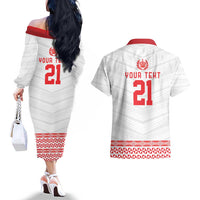 Custom Mate Ma'a Tonga Heritage Couples Matching Off The Shoulder Long Sleeve Dress and Hawaiian Shirt Pacific Tribal Rugby White Edition LT9 - Polynesian Pride